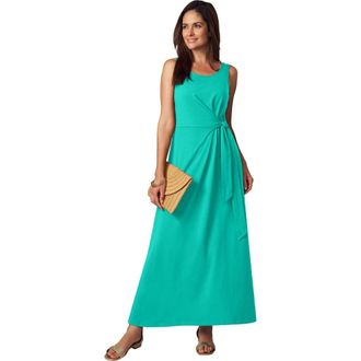 Jessica London Stretch Cotton Side Tie Maxi Dress in Aqua Sea at Nordstrom, Size Medium