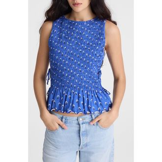 Madewell Side Tie Smocked Tank in Retro Blue at Nordstrom, Size Xx-Large