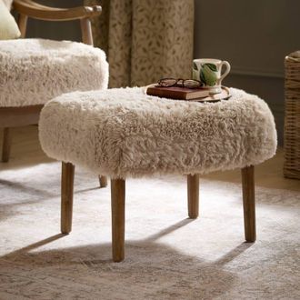 Voyage Maison Struan Faux Fur Footstool in Beige