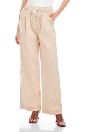 Fifteen Twenty Blythe Stripe Stretch Cotton Drawstring Wide Leg Pants in Khaki/Cream at Nordstrom, Size X-Large