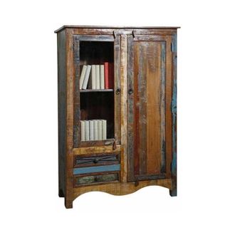 Massivmoebel24 Vetrina in legno di Legno riciclato 95x42x140 multicolore laccato nature of spirit 51