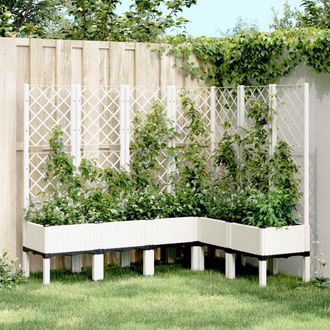 Berkfield Home Garden Planter with Trellis White 160x120x142 cm PP | Size: 160 x 120 x 142 cm