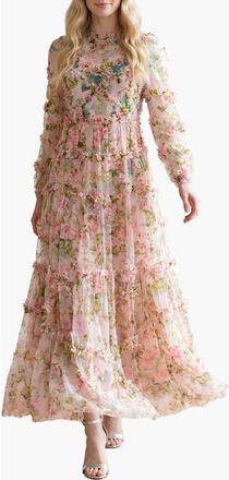 Needle & Thread English Rose Diamond Ruffle Gown in Sky Pink at Nordstrom, Size 16