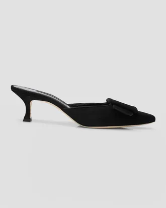 Manolo Blahnik Maysale Suede Buckle Mules