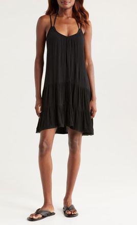 Nordstrom Tiered Crinkle Cover-Up Dress in Black at Nordstrom, Size X-Small