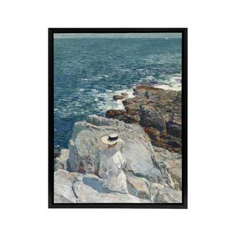 Artery8 South Ledges Rocky Coastal Landscape Hassam Framed Canvas Wall Art | Size: W24 x H32