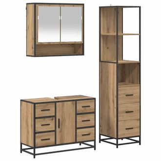 vidaXL Juego De Muebles De Ba&ntilde;o Con Caj&oacute;n 3 Pcs Roble Artesanal Vidaxl