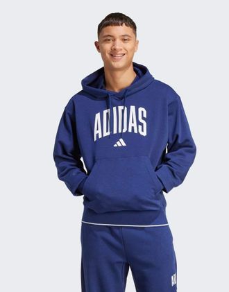 adidas Collegiate - Felpa con cappuccio blu scuro e bianco