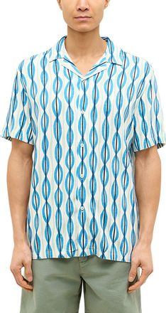 Mustang Kurzarmhemd MUSTANG Herren Style Layton, Herren, Gr. 3XL, US-Gr&ouml;ssen, bunt (bunt 12730), Web, 85% Viskose, 15% Leinen, gestreift, relaxed fit, Hemden 