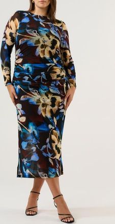 Estelle Cleo Ruched Long Sleeve Body-Con Maxi Dress in Choc Winter at Nordstrom, Size 16W