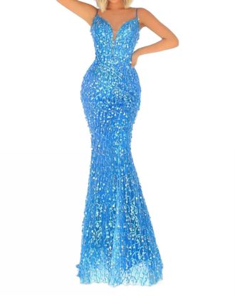 Angela & Alison Shimmering Prom Dress In Blue