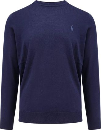 Polo Ralph Lauren Blauwe Trui met Ribboord - Heren - Ronde hals truien - Blauw - 2XL - Wol - Truien & Vesten