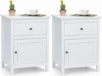 Costway Costway Set De 2 Mesita De Noche Moderna, Mesita Con 2 Niveles Y Superficie Espaciosa, Mesita A La Moda Con Caj&oacute;n Extra&iacute;ble Y Armario Amplio, Mueble D