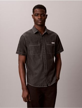 Calvin Klein Jeans Calvin Klein Mens Chambray Classic Button-Down Shirt - Black - XL