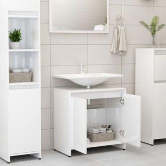 vidaXL Armario De Ba&ntilde;o Madera Contrachapada Blanco Brillo 60x33x61 Cm Vidaxl