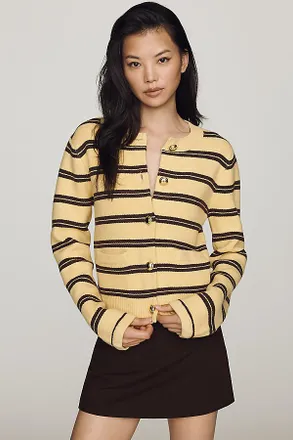endless rose Crew-Neck Stripe Cardigan Sweater