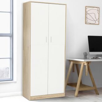 IDMarket Armario De Oficina Multifuncional Maria 190 Cm Madera Y Blanco 2 Puertas 4 Estantes