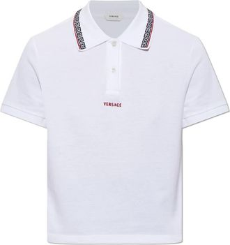 Versace Geborduurd-logo katoenen piqu&eacute; polo - Dames - Polos - Wit - M - Katoen - Tops