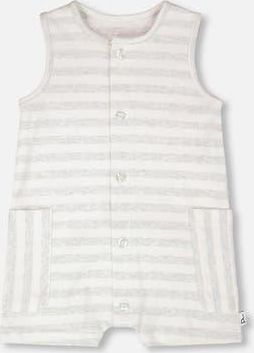 Deux par Deux Sleeveless Cotton Striped Romper in White & Grey Stripes at Nordstrom, Size 24M