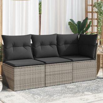 vidaXL Divano da Giardino con Cuscini 3 Posti Grigio in Polyrattan - Vidaxl