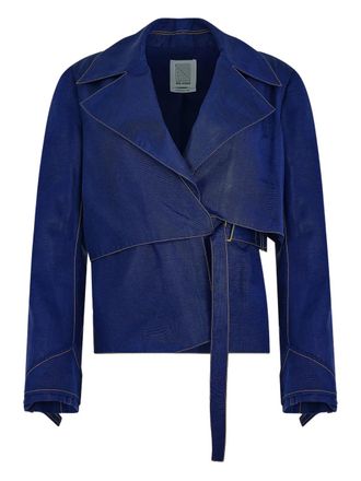 Rosie Assoulin ridged moir&eacute; belted jacket - Blauw