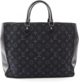 Louis Vuitton Black Leather Canvas Handbag Tote Bag (Pre-Owned)