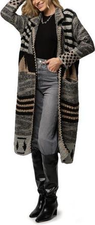 Saachi Geometric Crochet Longline Cardigan in Black at Nordstrom Rack