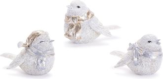 Melrose International Glittered Winter Bird with Scarf (Set of 6) - Gold, Silver