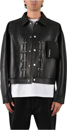 Purple Leren Track Jacket - Heren - Leren en Su&egrave;de Jassen - Zwart - XL - Leer - Jassen