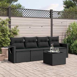 vidaXL Set De Muebles De Jard&iacute;n 5 Pzas Y Cojines Rat&aacute;n Sint&eacute;tico Negro Vidaxl