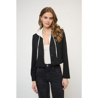 Central Park West Cropped Fitted Dickey Jacket in Black at Nordstrom, Size Medium