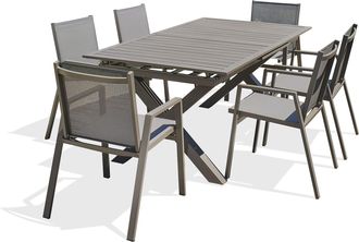 DCB Garden Floride - Conjunto De Comedor De Jard&iacute;n 6 Plazas De Aluminio Cuarzo Dcb Garden