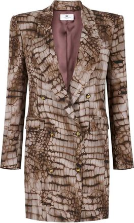 Elisabetta Franchi double-breasted alligator-print mini dress - women - Viscose/Spandex/Elastane - 38 - Brown