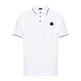 Moncler Polo Shirts, male, White, Size: XL Logo Patch Polo Shirt