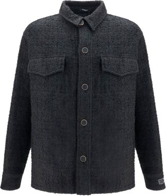 Balmain Mens Tweed Buttoned Jacket Black Cotton Shirt