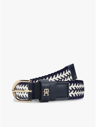 Tommy Hilfiger Womens Rounded Buckle Woven Elastic Belt - Nautical Stripes - 40
