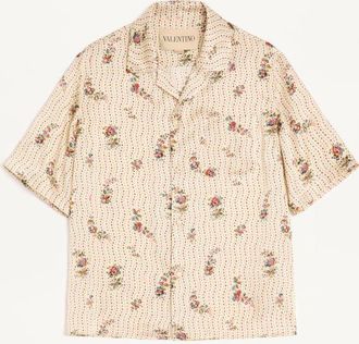 Valentino Camicia Da Bowling Valentino In Seta Con Stampa Papier Floral Uomo BURRO 44