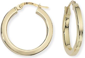 Jewelco London 9ct Gold 2.5mm Square Tube Round Hoop Earrings - 20mm - ENR02034