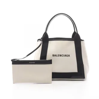 Balenciaga Black Ivory Canvas Leather Handbag Pouch Tote Bag (Pre-Owned)