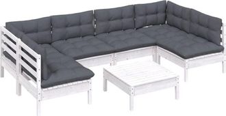 vidaXL Muebles De Jard&iacute;n 7 Pzas Y Cojines Blanco Madera Maciza De Pino Vidaxl