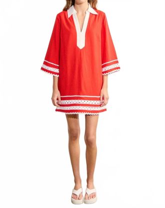 English Factory Ric Rac Tunic Mini Dress In Red