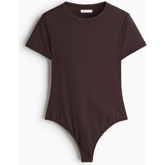 H&M Short-sleeved Microfibre Body in Dark Brown at Nordstrom, Size X-Large