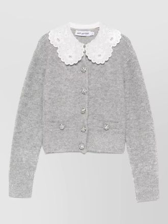 Self Portrait knit cardigan cropped lace collar buttons