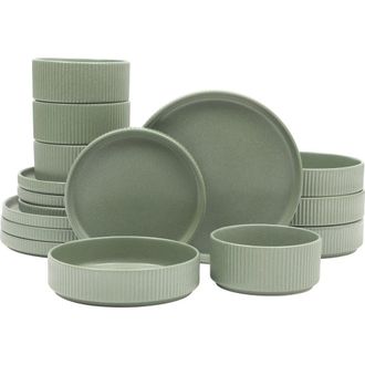 Gibson Home 16 Piece Reactive Glaze Stoneware Plates and Bowls Dinnerware Set in Green at Nordstrom