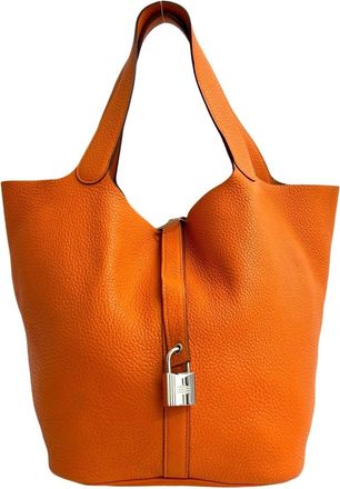 Herm&egrave;s Orange Taurillon Clemence Leather Handbag Tote Bag (Pre-Owned)