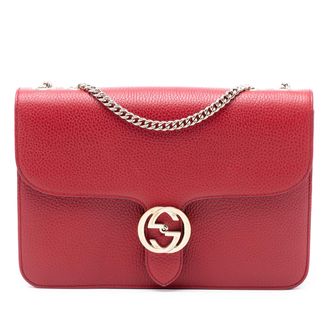 Gucci Pre-owned Womens Medium Dollar Calfskin Interlocking G Crossbody - Brown Leather - One Size