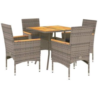 vidaXL Set Pranzo Giardino 5 pz con Cuscini Grigio Polyrattan Acacia - Vidaxl