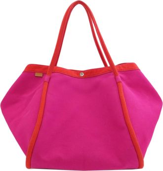 Herm&egrave;s Pink Canvas Tote Bag (Pre-Owned)