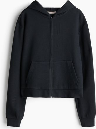 H&M Hoodiejacke mit Waffelstruktur - Schwarz