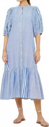 Oliphant Button Puff Midi Dress In Henley Blue